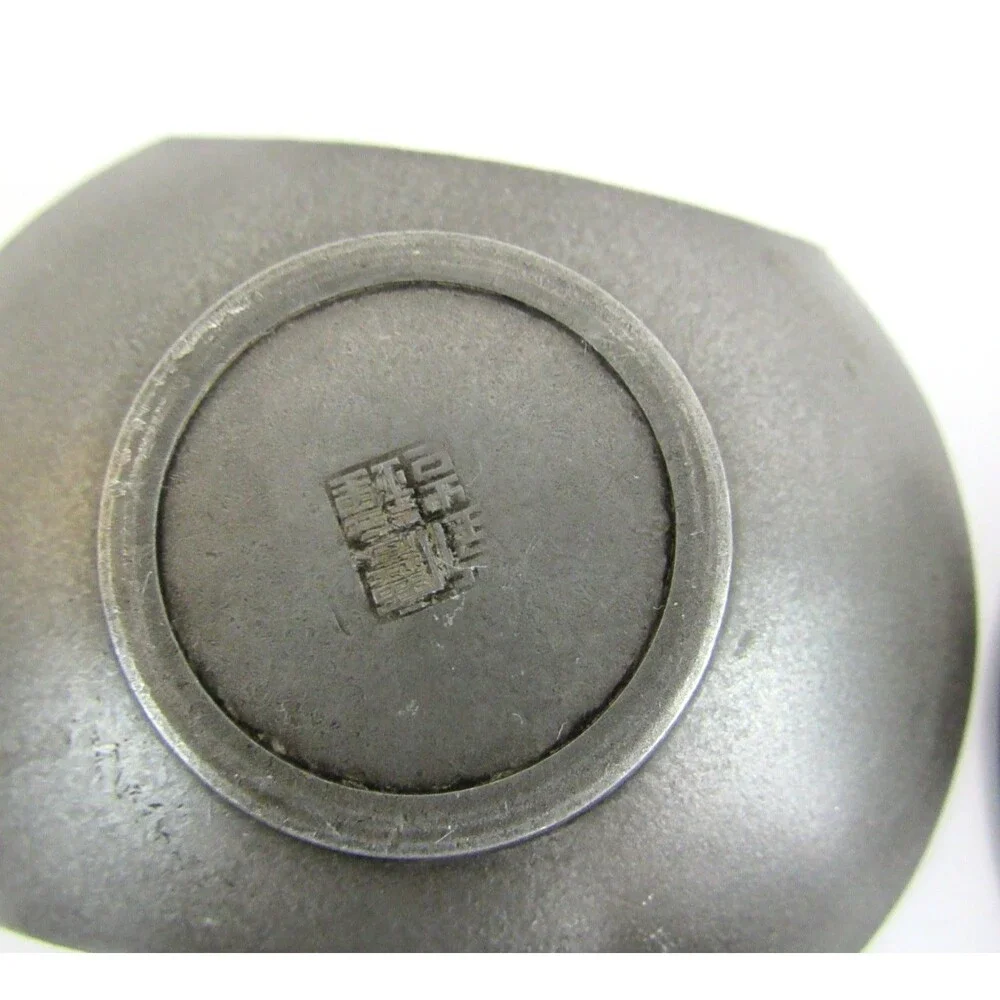 Vintage Japanese Chataku Tin Pewter Tea Cup Tray Saucer Set of 5 Tea Ceremony